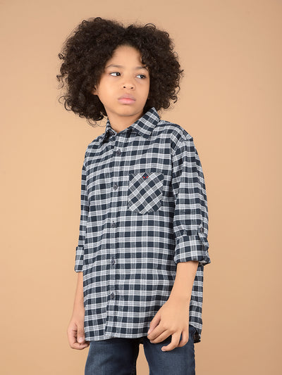 Navy Blue Checked 100% Cotton Shirt-Boys Shirts-Crimsoune Club