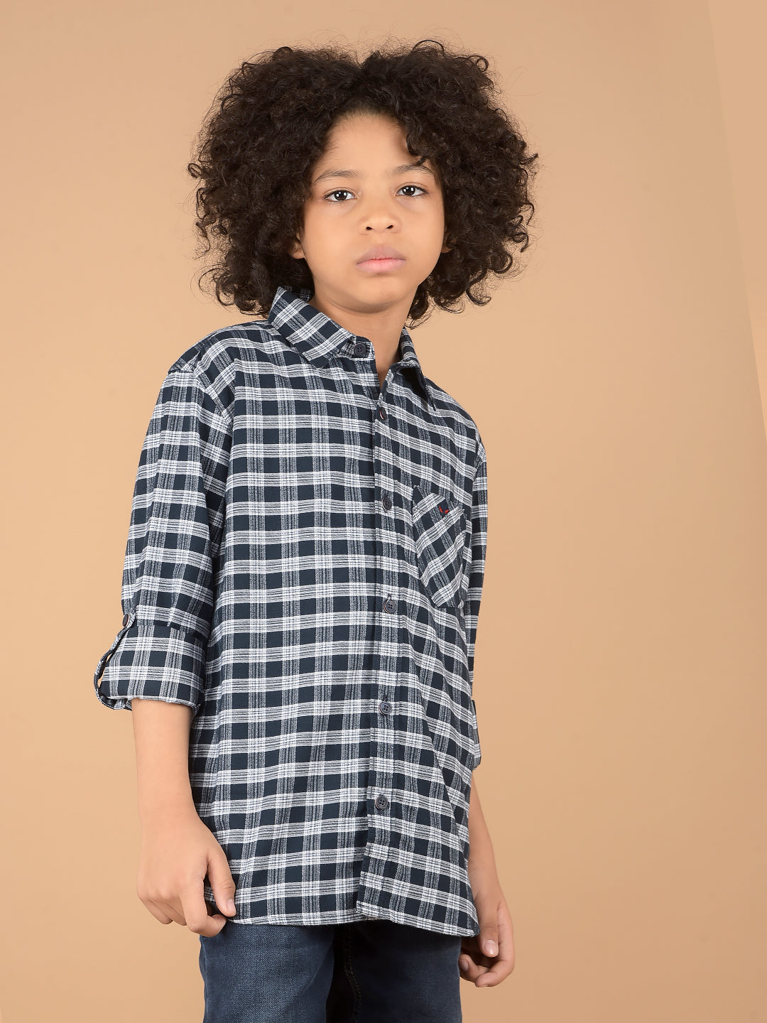 Navy Blue Checked 100% Cotton Shirt-Boys Shirts-Crimsoune Club