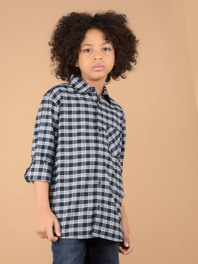 Navy Blue Checked 100% Cotton Shirt-Boys Shirts-Crimsoune Club