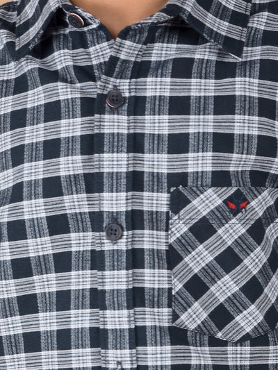 Navy Blue Checked 100% Cotton Shirt-Boys Shirts-Crimsoune Club