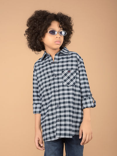 Navy Blue Checked 100% Cotton Shirt-Boys Shirts-Crimsoune Club