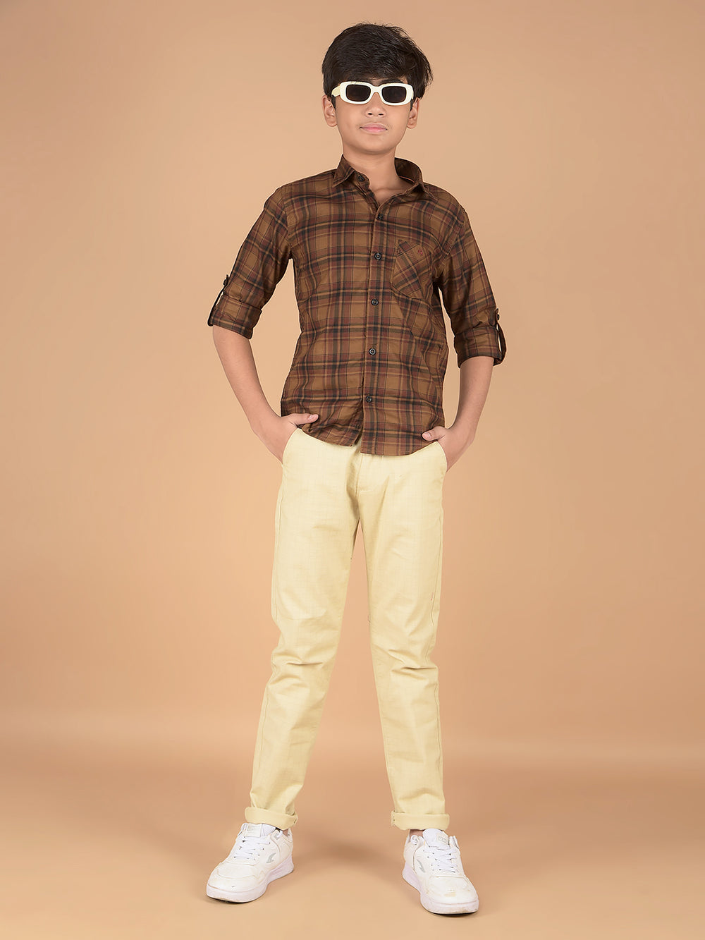 Brown Checked 100% Cotton Shirt-Boys Shirts-Crimsoune Club