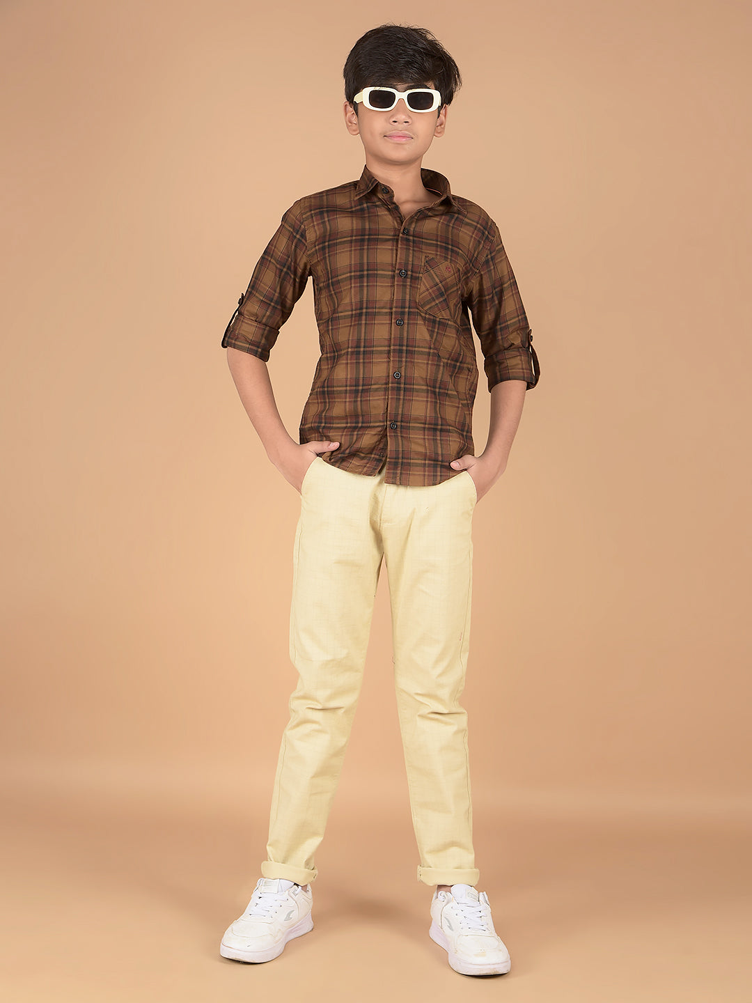 Brown Checked 100% Cotton Shirt-Boys Shirts-Crimsoune Club
