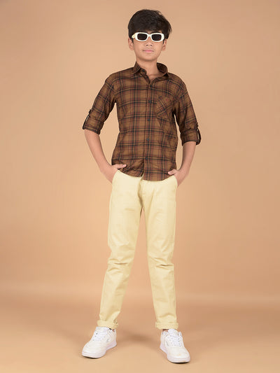 Brown Checked 100% Cotton Shirt-Boys Shirts-Crimsoune Club