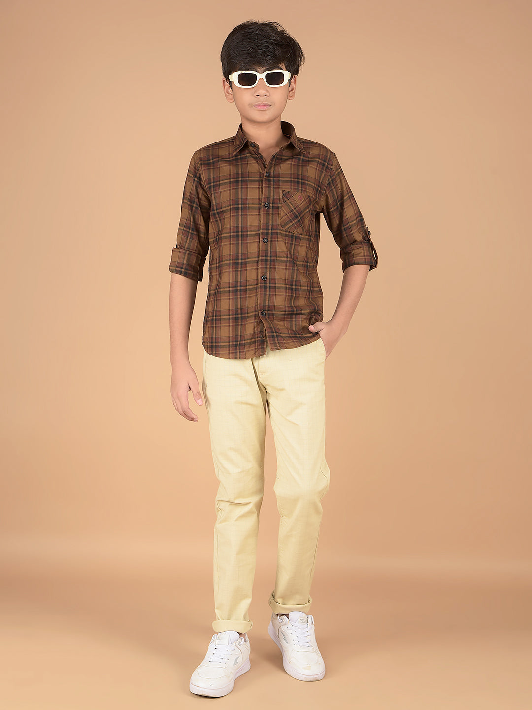 Brown Checked 100% Cotton Shirt-Boys Shirts-Crimsoune Club