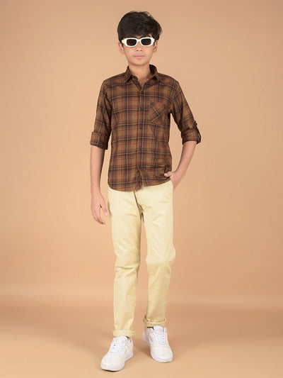 Brown Checked 100% Cotton Shirt-Boys Shirts-Crimsoune Club