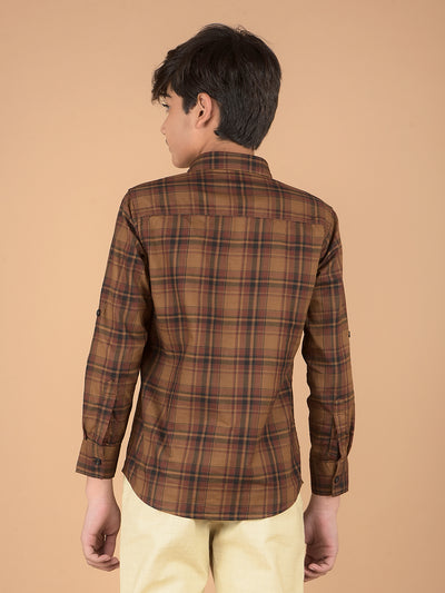 Brown Checked 100% Cotton Shirt-Boys Shirts-Crimsoune Club
