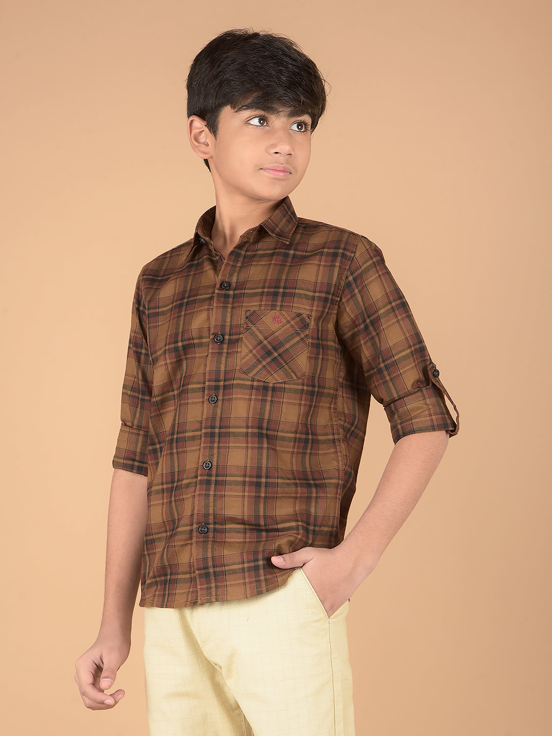 Brown Checked 100% Cotton Shirt-Boys Shirts-Crimsoune Club