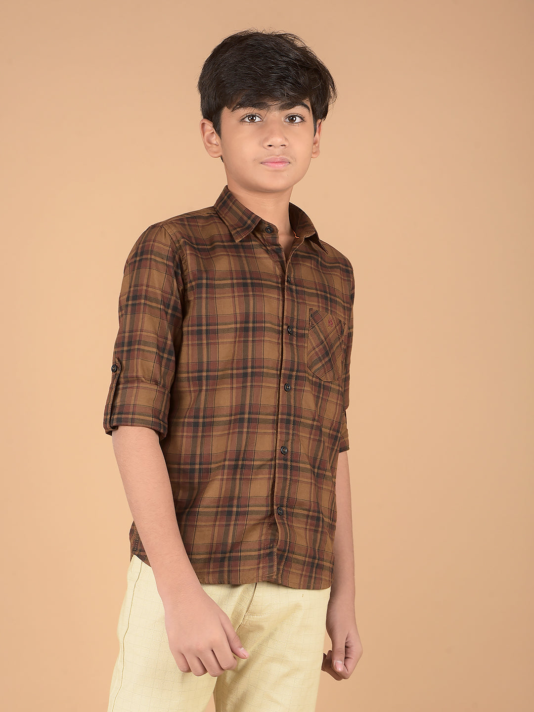 Brown Checked 100% Cotton Shirt-Boys Shirts-Crimsoune Club