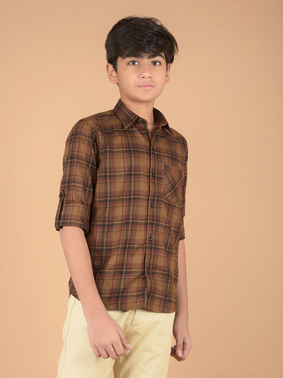 Brown Checked 100% Cotton Shirt-Boys Shirts-Crimsoune Club