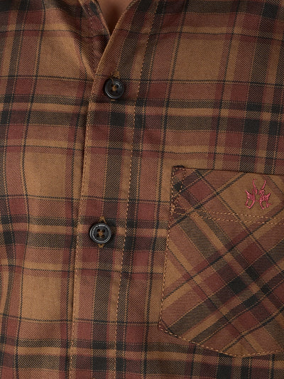 Brown Checked 100% Cotton Shirt-Boys Shirts-Crimsoune Club