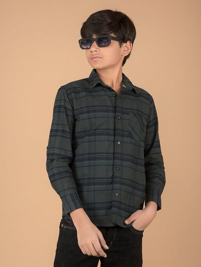 Green Checked 100% Cotton Shirt-Boys Shirts-Crimsoune Club