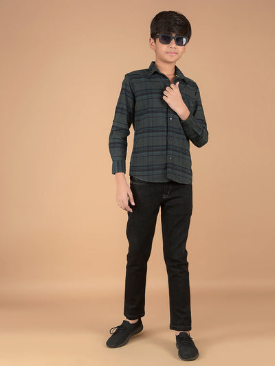 Green Checked 100% Cotton Shirt-Boys Shirts-Crimsoune Club