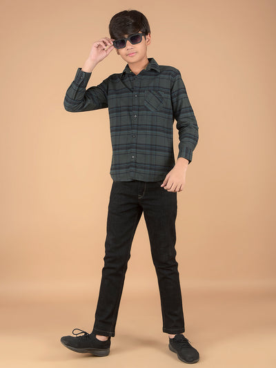 Green Checked 100% Cotton Shirt-Boys Shirts-Crimsoune Club