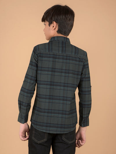 Green Checked 100% Cotton Shirt-Boys Shirts-Crimsoune Club