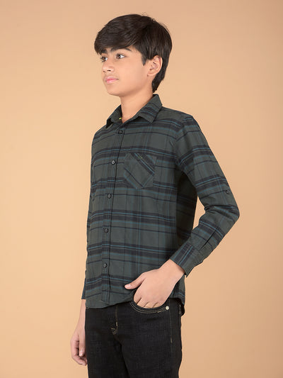 Green Checked 100% Cotton Shirt-Boys Shirts-Crimsoune Club