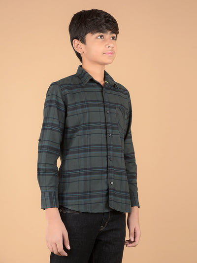 Green Checked 100% Cotton Shirt-Boys Shirts-Crimsoune Club