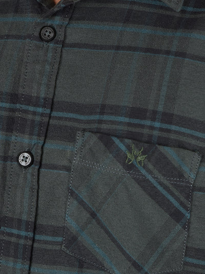 Green Checked 100% Cotton Shirt-Boys Shirts-Crimsoune Club