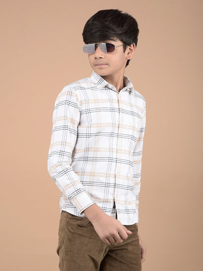 White Checked Button Down Collar 100% Cotton Shirt-Boys Shirts-Crimsoune Club