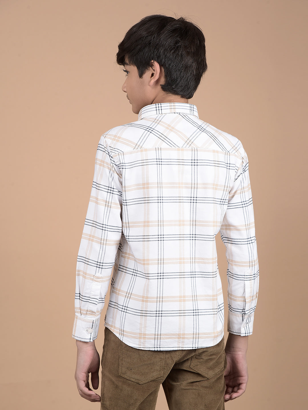 White Checked Button Down Collar 100% Cotton Shirt-Boys Shirts-Crimsoune Club