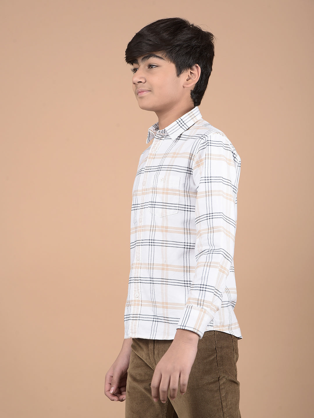 White Checked Button Down Collar 100% Cotton Shirt-Boys Shirts-Crimsoune Club