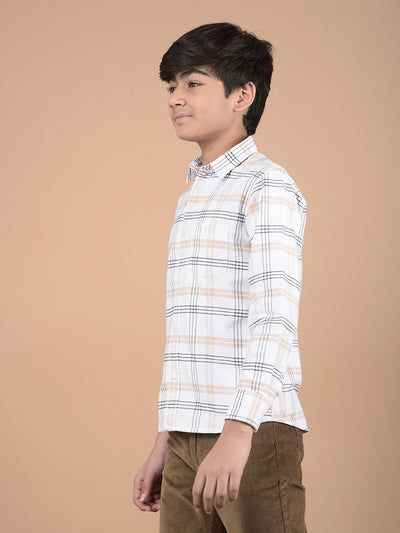 White Checked Button Down Collar 100% Cotton Shirt-Boys Shirts-Crimsoune Club