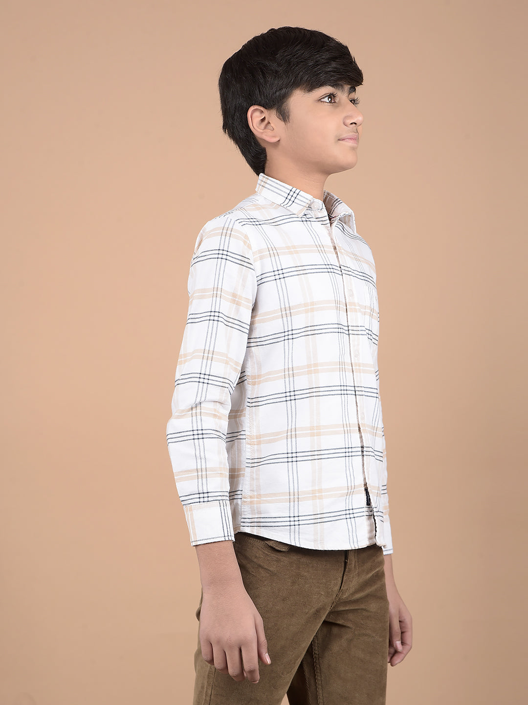White Checked Button Down Collar 100% Cotton Shirt-Boys Shirts-Crimsoune Club