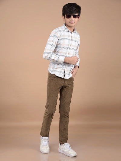 White Checked Button Down Collar 100% Cotton Shirt-Boys Shirts-Crimsoune Club
