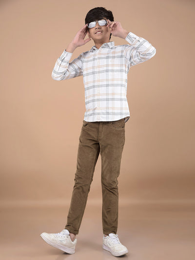 White Checked Button Down Collar 100% Cotton Shirt-Boys Shirts-Crimsoune Club