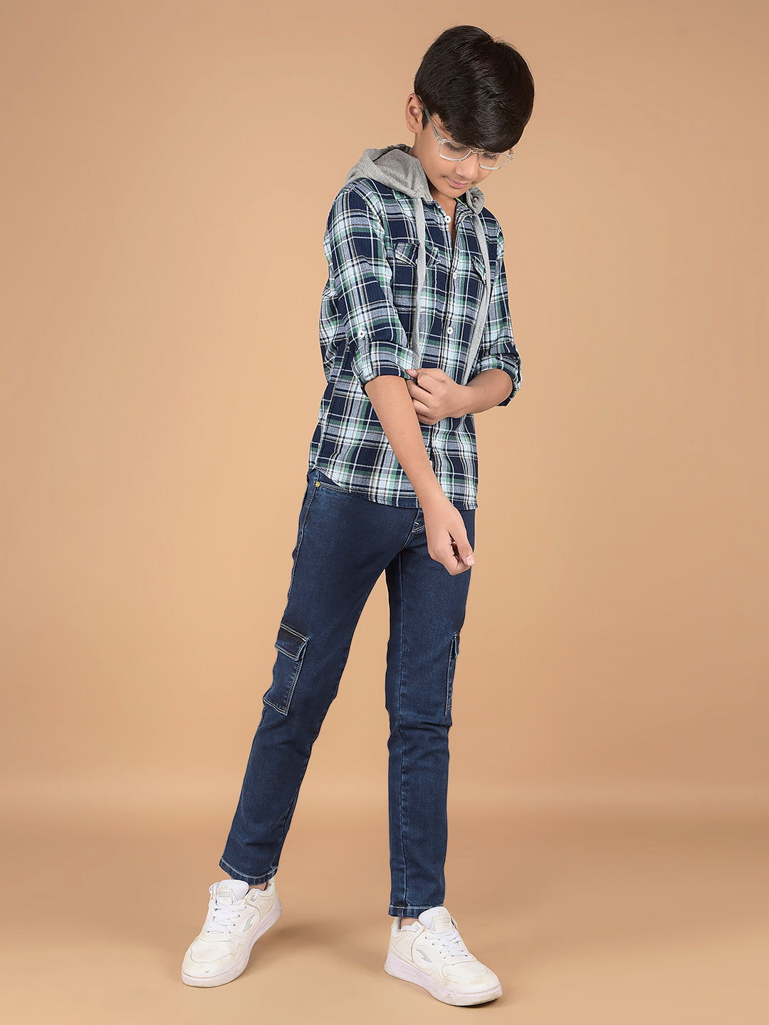 Green Checked 100% Cotton Shirt-Boys Shirts-Crimsoune Club