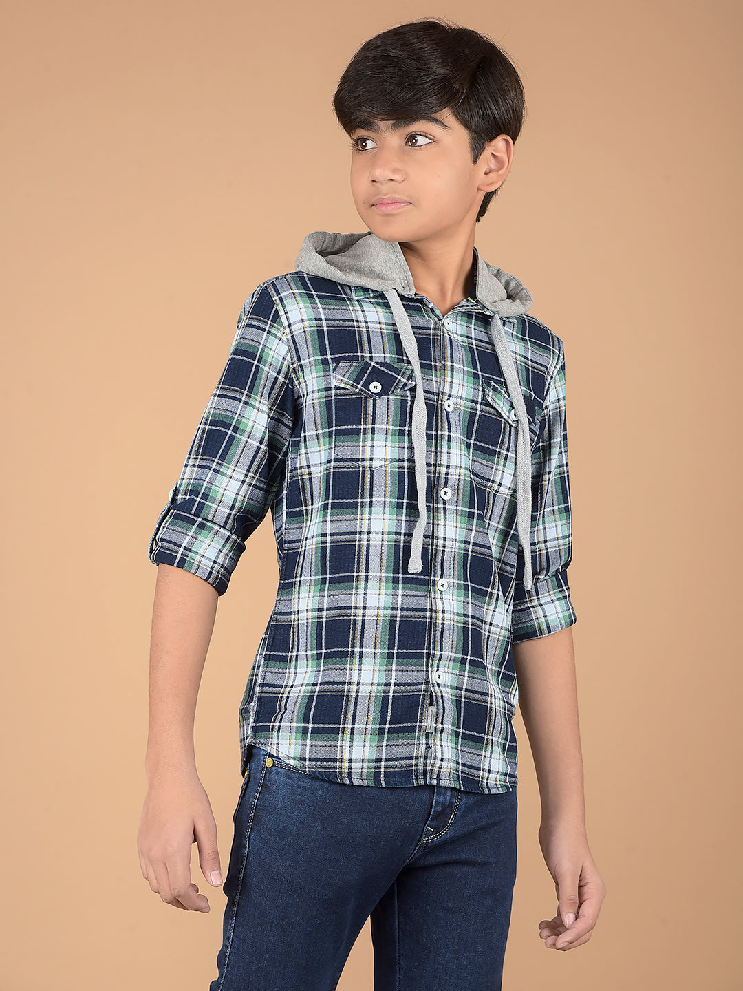 Green Checked 100% Cotton Shirt-Boys Shirts-Crimsoune Club