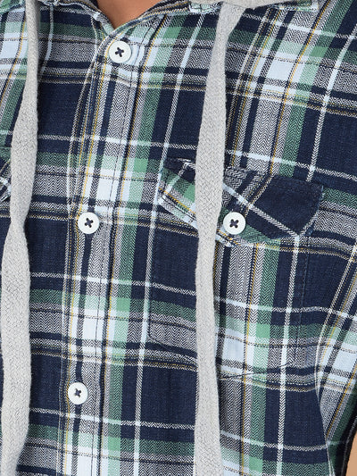 Green Checked 100% Cotton Shirt-Boys Shirts-Crimsoune Club