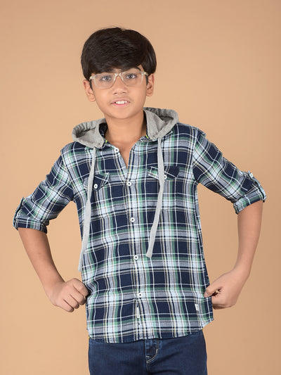 Green Checked 100% Cotton Shirt-Boys Shirts-Crimsoune Club