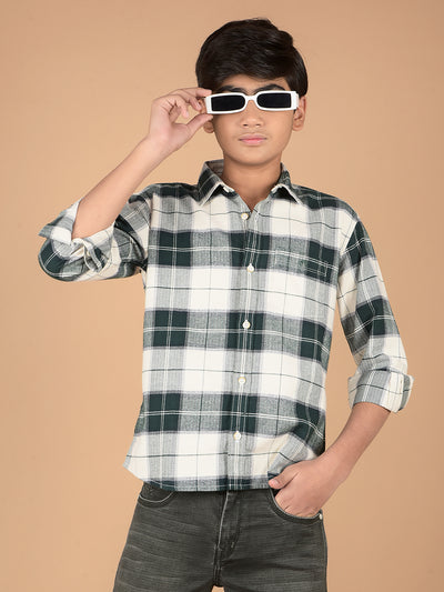 Green Checked 100% Cotton Shirt-Boys Shirts-Crimsoune Club