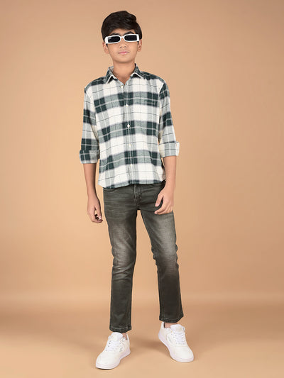 Green Checked 100% Cotton Shirt-Boys Shirts-Crimsoune Club