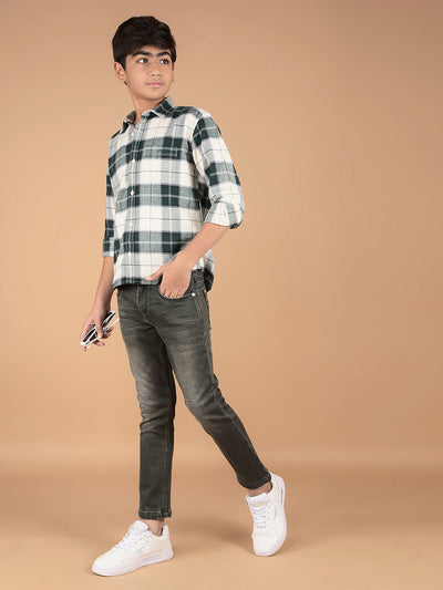 Green Checked 100% Cotton Shirt-Boys Shirts-Crimsoune Club