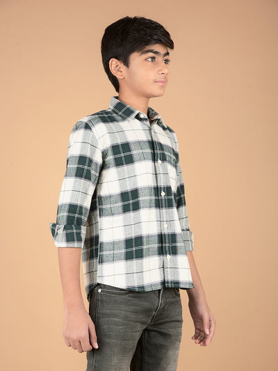 Green Checked 100% Cotton Shirt-Boys Shirts-Crimsoune Club