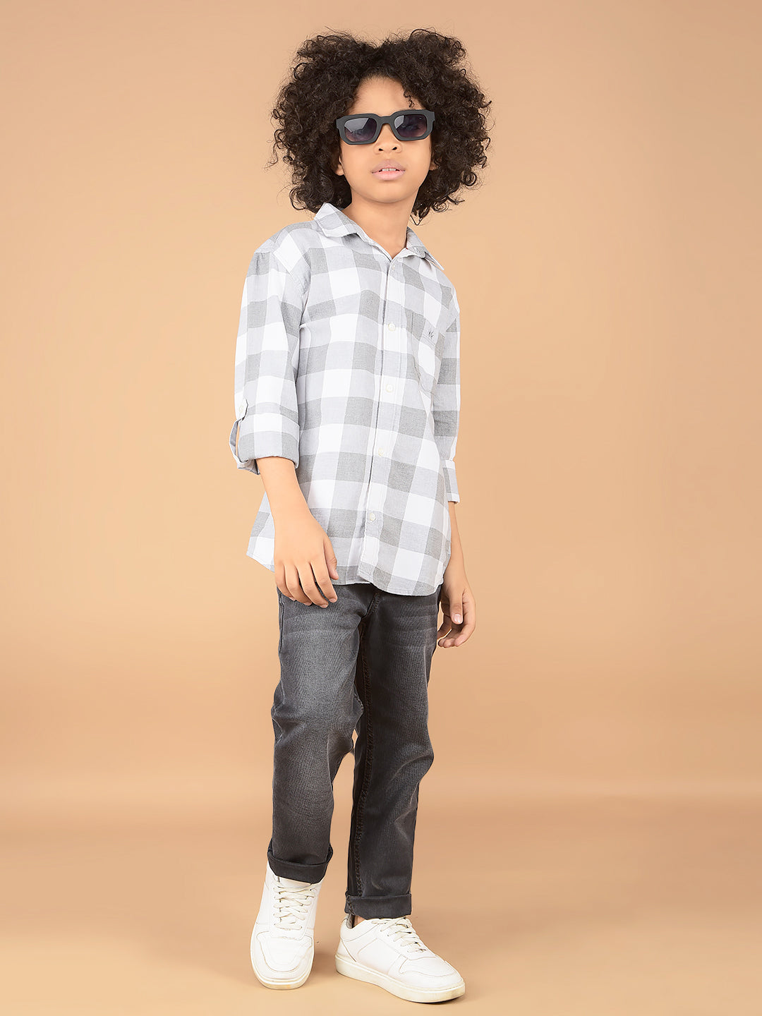 Grey Checked 100% Cotton Shirt-Boys Shirts-Crimsoune Club