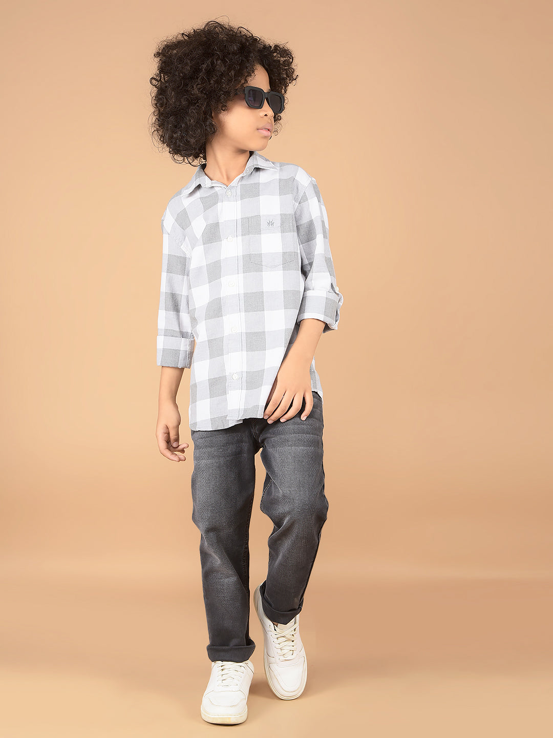 Grey Checked 100% Cotton Shirt-Boys Shirts-Crimsoune Club