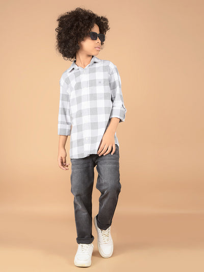 Grey Checked 100% Cotton Shirt-Boys Shirts-Crimsoune Club
