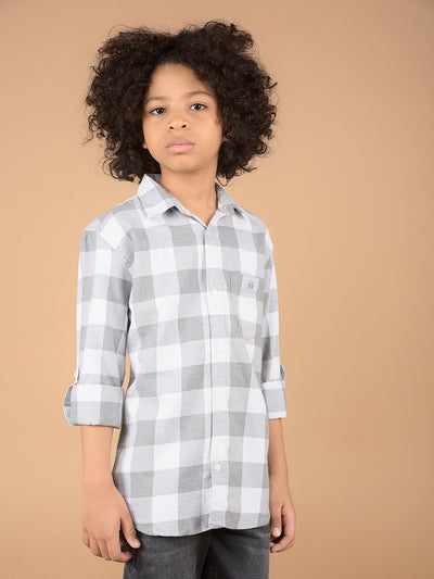 Grey Checked 100% Cotton Shirt-Boys Shirts-Crimsoune Club