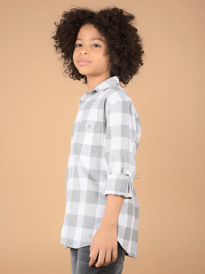 Grey Checked 100% Cotton Shirt-Boys Shirts-Crimsoune Club
