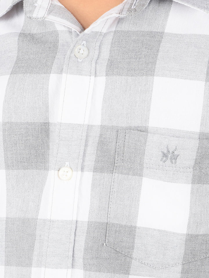 Grey Checked 100% Cotton Shirt-Boys Shirts-Crimsoune Club