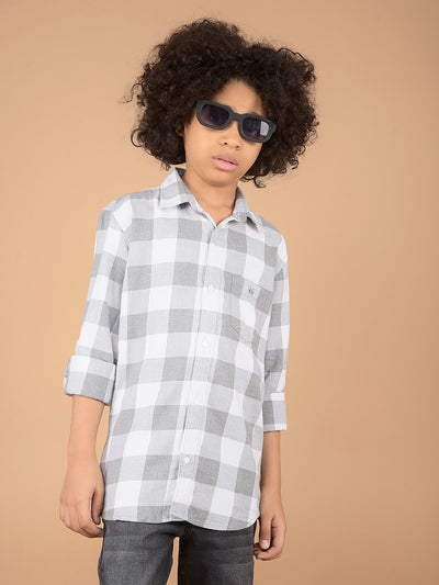Grey Checked 100% Cotton Shirt-Boys Shirts-Crimsoune Club