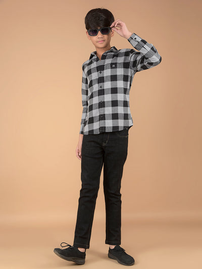 Black Checked 100% Cotton Shirt-Boys Shirts-Crimsoune Club