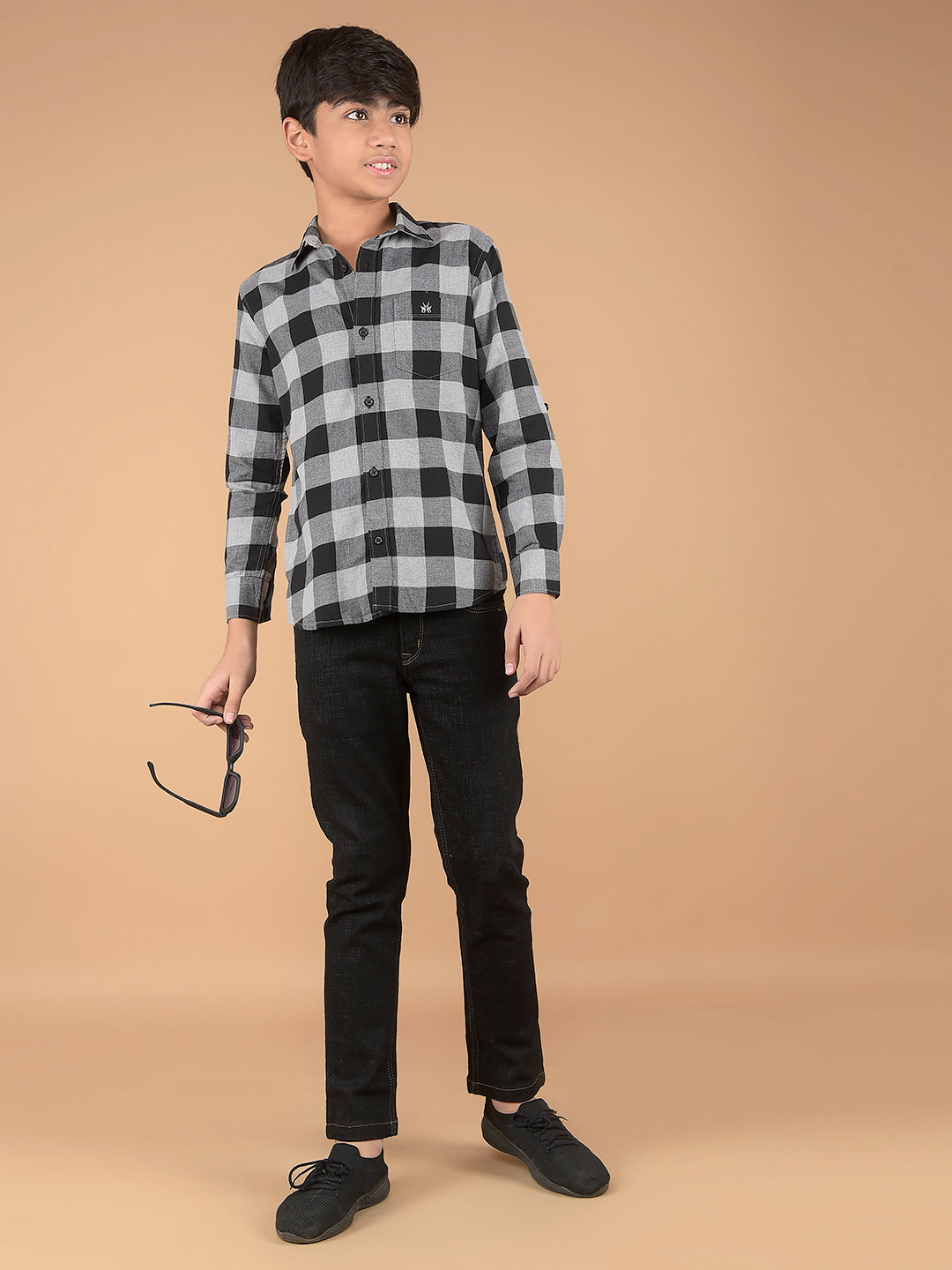 Black Checked 100% Cotton Shirt-Boys Shirts-Crimsoune Club