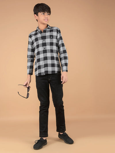 Black Checked 100% Cotton Shirt-Boys Shirts-Crimsoune Club