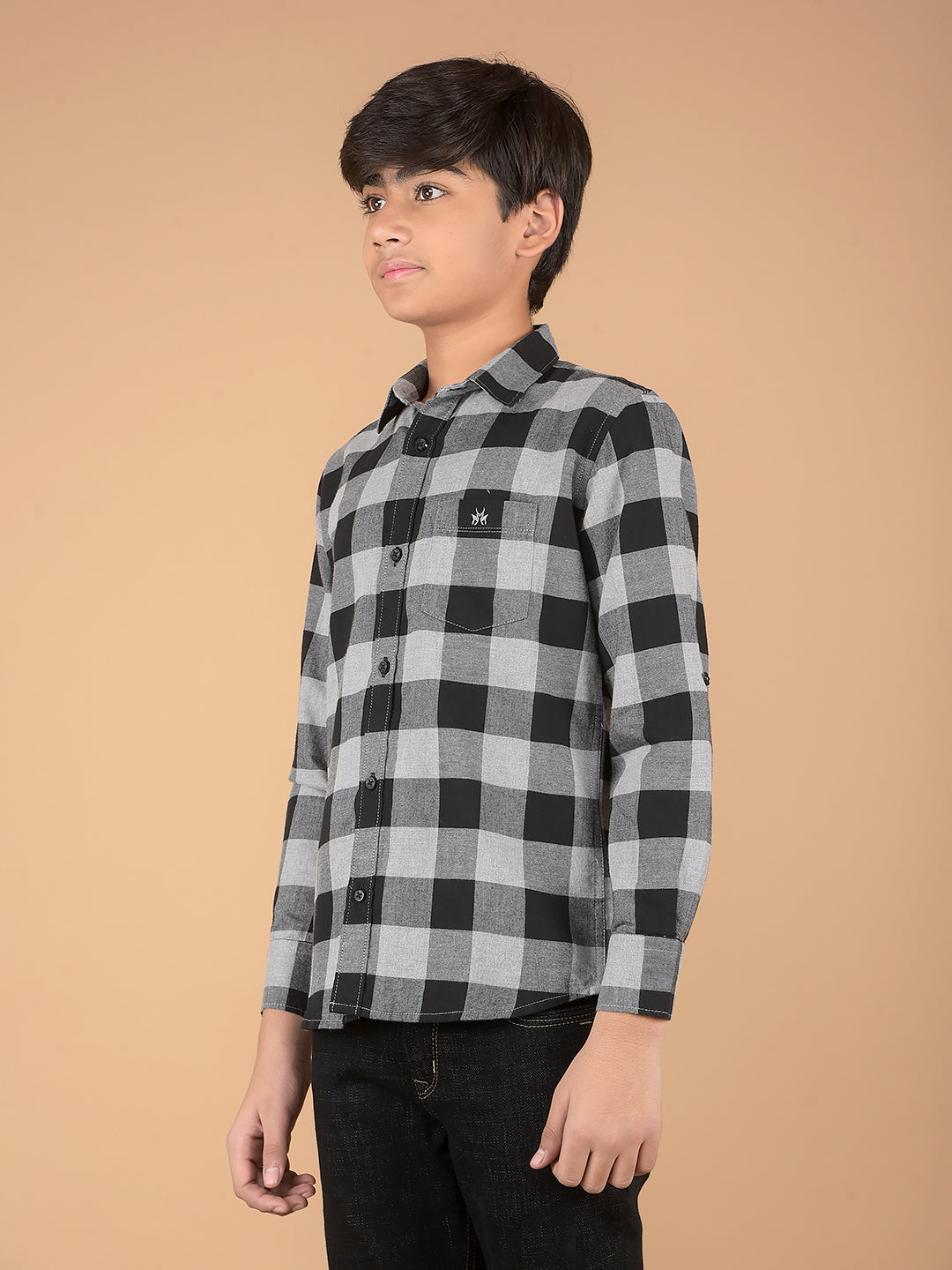 Black Checked 100% Cotton Shirt-Boys Shirts-Crimsoune Club