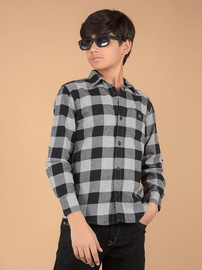 Black Checked 100% Cotton Shirt-Boys Shirts-Crimsoune Club