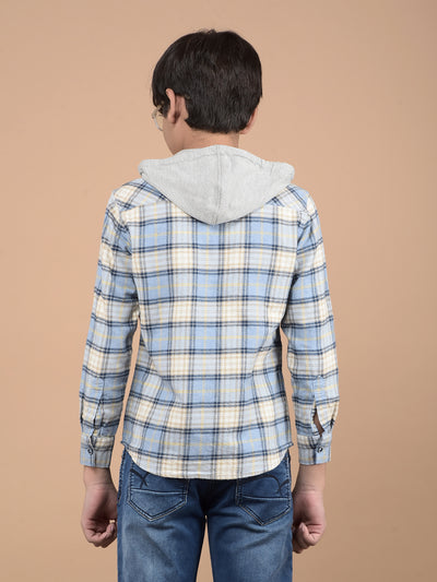 Blue Checked 100% Cotton Hooded Shirt-Boys Shirts-Crimsoune Club
